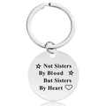 Polished steel keychain with 'Not Sisters By Blood But Sisters By Heart' engraving - Silver (Y00002)