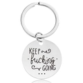 Close-up of silver stainless steel keychain with engraved motivational Keep Going text - Silver (Y00003)