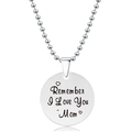 Detailopname van de ronde stalen hanger gegraveerd met de tekst Remember I Love You Mom - Moeders Liefde Citaat Stijl (Y00010) / Zilver