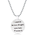 Gedetailleerde macro-opname van zilveren ronde hanger ketting met I used to be his Angel gravure - Hij Is Mijn Engel Citaat Stijl (Y00016) / Zilver