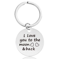 Polierter Edelstahl Schlüsselanhänger mit I Love you to the moon and back Gravur - Silber (Y00017)