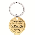 Porte-clés rond en acier inoxydable doré pour fils avec gravure et finition polie - Citation À Mon Fils (Y00020)