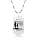 Detailweergave van roestvrijstalen dogtag met gravure voor zoon en metalen bolketting - Staande Vader en Zoon Silhouet Stijl (W00004)