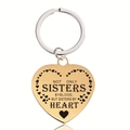 Golden heart keychain with engraved sisters message on stainless steel heart pendant - Gold Heart Keychain (X00008)
