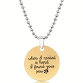 Detail van gouden ronde hanger met gegraveerde tekst en zilverkleurige bolletjesketting - When I Needed A Hand I Found Your Paw Huisdier Herdenking (Y00004) / Goud