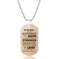 Primer plano del collar de placa militar en acero oro rosa con texto inspirador grabado láser - Estilo Inspirador Para Hijo(W00002)