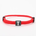 Adjustable red woven Milan rope bracelet with black square T letter metal charm - Letter T / Red