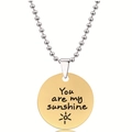 Detail van gouden ronde hanger met You Are My Sunshine gravure op zilveren kralenketting - You Are My Sunshine Zon Patroon Stijl (Y00008)