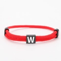 Adjustable red woven Milan rope bracelet featuring a black square with letter W engraving - Letter W / Red