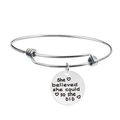 Silver stainless steel inspirational bangle with heart charm and engraved quote - She believed she could so she DID (Y00001)