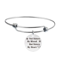 Adjustable stainless steel bangle with engraved Not Sisters By Blood But Sisters By Heart charm - Not Sisters By Blood But Sisters By Heart (Y00002)