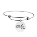 Detailed view of the silver stainless steel bracelet with engraved round message charm - I love you TO THE MOON and back (Y00007)