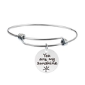 Polished silver stainless steel bangle with You are my sunshine engraved sun charm - You are my sunshine (Y00008)