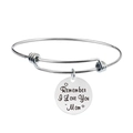Macro detail of silver stainless steel bracelet with 'Remember I Love You Mom' charm - Remember I Love You ~ Mom (Y00010)