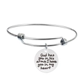 Silver stainless steel adjustable bracelet with engraved memorial charm and heartfelt quote - God has you in his arms, I have you in my heart (Y00013)