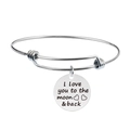 Polished silver cuff bracelet with engraved moon and back quote pendant detail - I Love you to the moon & back (Y00017)