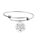 Polished stainless steel adjustable bangle with engraved Drive Safe message and heart - Drive safe. I need you here with me (Y00018)