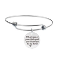 Close-up of silver stainless steel bangle with engraved heart quote for father and daughter - I'll always be your little girl, you'll always be my hero (Y00019)