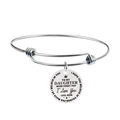 Polished stainless steel charm bracelet with engraved round pendant and crown elements - To My Daughter (Y00021)