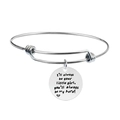 Polished silver stainless steel bangle with engraved heart pendant for daughter and father - I'll always be your little girl. you'll always be my hero (Y00022)