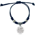 Detailed macro view of woven black rope bracelet with engraved metal inspirational pendant - Belief and Will Style (Y00011)
