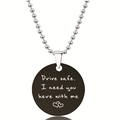 Zwarte ronde roestvrijstalen hanger met Drive Safe gravure en zilveren kralenketting - Verbonden Harten Veiligheid Stijl (Y00018) / Zwart