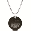 Zwarte ronde roestvrijstalen hanger met witte motiverende tekst en kogelketting - Moed Kracht Wijsheid Stijl (Y00011) / Zwart