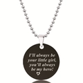 Zilveren kralenketting met zwarte ronde hanger en gegraveerde heldentekst voor vaders - Vader-Dochter Sentiment Stijl (Y00019) / Zwart
