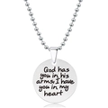 Gepolijste zilveren roestvrijstalen kogelketting met gegraveerde ronde hanger met citaat - God in het Hart Citaat Stijl (Y00013) / Zilver