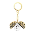 Llavero de girasol dorado con letra C grabada y diseño de medallón que se abre - Estilo Letra C (T00027) / Dorado