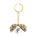 Porte-clés tournesol doré à double couche avec disque argenté interne et la lettre F - Style Lettre F (T00030) / Or
