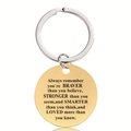 Golden stainless steel round pendant keychain with inspirational engraved message - Strength And Life Quote (Y00011)