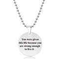 Zilveren ketting met ronde hanger, motiverende citaat en een kralenketting - Sterk Genoeg Citaat Stijl (Y00006) / Zilver