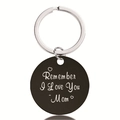 Detail of black round pendant engraved with Remember I Love You Mom text for keychain - Mother Love Quote Style (Y00010)