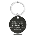 Detail view of a black round stainless steel keychain with laser engraved friendship quote - Friendship Motto Style (Y00014)