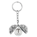 Macro detail of Aries zodiac sunflower keychain showing the flip-open silver metal petal - Silver Aries (T00013)