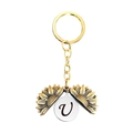 Détail du porte-clés médaillon tournesol montrant le pendentif lettre V interne - Style Lettre V (T00045) / Or