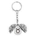 Macro shot of Taurus sunflower keychain with vintage silver finish and engraved zodiac sign - Silver Taurus (T00014)