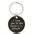 Polished black round stainless steel keychain with I Love you to the moon engraving - Romantic Confession Style (Y00017)