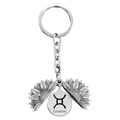 Silver Gemini sunflower locket keychain with zodiac engraving and spinning petals - Silver Gemini (T00015)