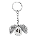 Detail of sunflower locket keychain with Leo zodiac sign engraving on silver metal - Silver Leo (T00017)