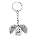 Detail of Libra zodiac sunflower keychain with engraved antique silver metal petal mechanism - Silver Libra (T00019)