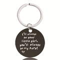 Macro shot of black stainless steel round keychain with father-daughter engraving - Father & Daughter Love Style (Y00022)