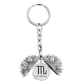 Scorpio sunflower locket keychain showing engraved zodiac sign and scorpio text details - Silver Scorpio (T00020)