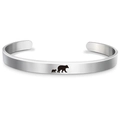 Detailed close-up of Mama Bear engraved silhouette on polished stainless steel cuff bracelet - Silver Style 1 (S00001)