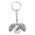 Detail of silver sunflower keychain with rotating petals showing Sagittarius zodiac sign - Silver Sagittarius (T00021)