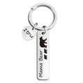 Stainless steel Mama Bear keychain set with heart pendant and three bears silhouette - 2 Cubs Style (CY0002) / Silver