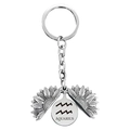 Detail of sunflower locket keychain featuring Aquarius zodiac symbol and engraved name - Silver Aquarius (T00023)