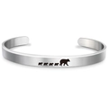 Detailed view of polished stainless steel cuff bracelet with mama bear and cubs engraving - Silver Style 4 (S00004)