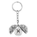 Close-up of rotatable Pisces sunflower keychain showing engraved zodiac symbol in silver - Silver Pisces (T00024)